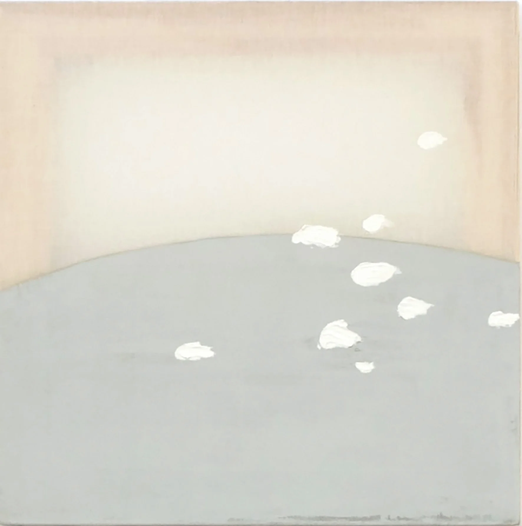 'It doesn't last long', 2026, oil on cotton and organza, 50 x 50 cm