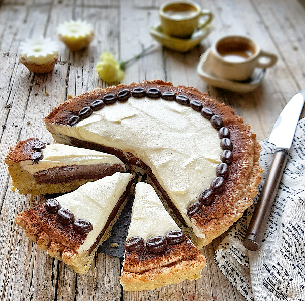 Crostata al farro con ganache ciocco/caffè e crema alla ricotta