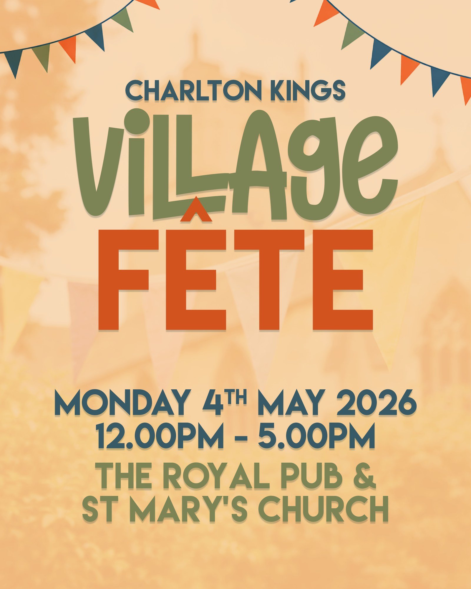 🍕🍹 Charlton Kings Village Fete ⛪️ 🎉

Fantastic family entertainment this May bank Holiday
Monday 4th May | 12.00 &ndash; 5.00pm | Free entry

All proceeds towards the repair of St Mary's Church Tower!

✨ Browse our market stalls
🎶 Enjoy live musi