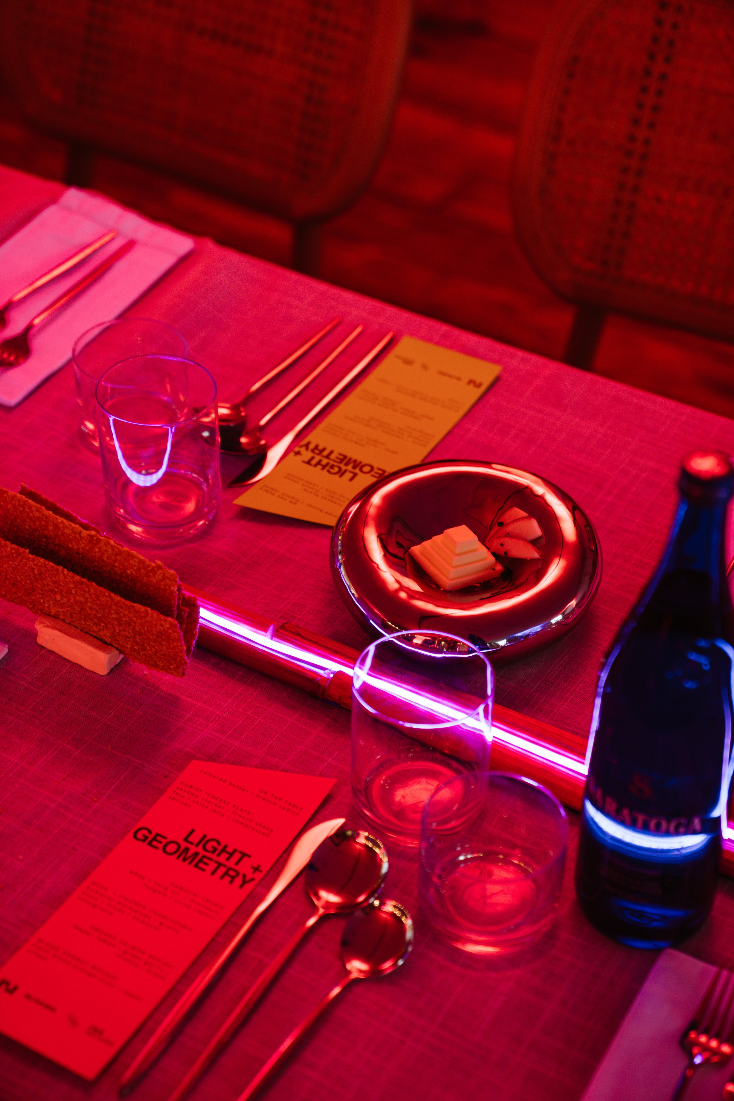 Creative Supper Club NY table setting: light and geometry