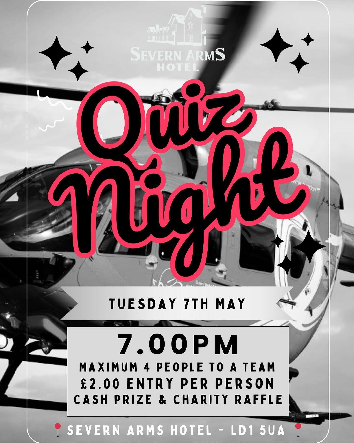 💡❓Quiz Night 💡❓

Our next Quiz is on Tuesday 7th May - 7pm.

The chosen charity for our May Quiz is the Wales Air Ambulance Charity in memory of Brian Watkins who passed away on the 18th March 2024.

Brian was a great friend, a very loyal &amp; val