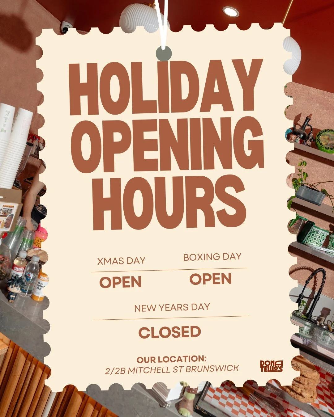 Our opening hours during the holiday period
.
.
#brunswick#matcha#donatelllos#coffee