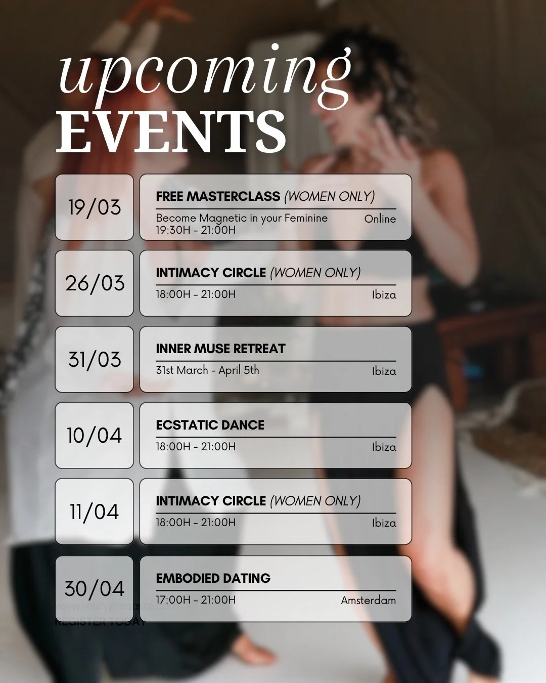 🌿 March and April are filling up with opportunities to come back to yourself.

Whether you&rsquo;re joining me online from wherever you are in the world, or in person in Amsterdam or under the Ibiza sun.

Drop a 🩵 in the comments if you want to kno