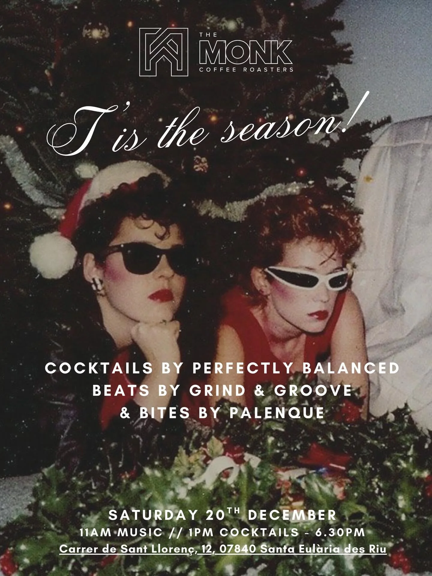 This Saturday join us as we get festive, returning to @themonkcoffeeroasters to host our 2/3 winter pop-up ☕️🌲🍸

With our speciality Christmas cocktails/mocktails and mulled wine, accompanied by @palenqueibiza tasty signature empanadas &amp; focacc