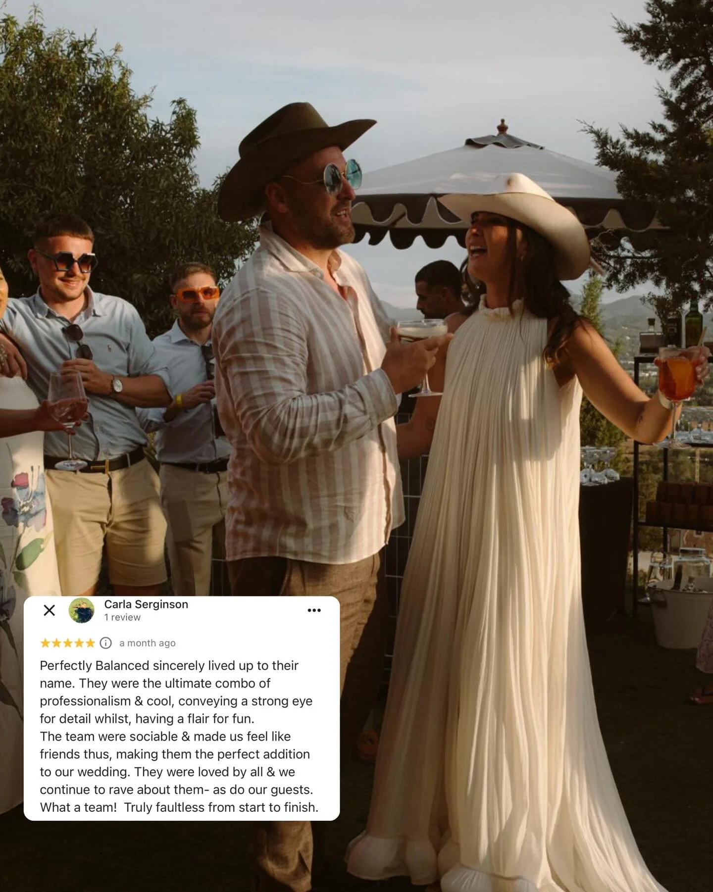 Lovely Carla &amp; Jamie&rsquo;s wedding back in September held at @canfrareibizavilla &mdash; a fun, intimate and unique affair with cowboy hats, tattoo&rsquo;s, a pizza truck and their favourite cocktails including a lychee martini and spicy pineap