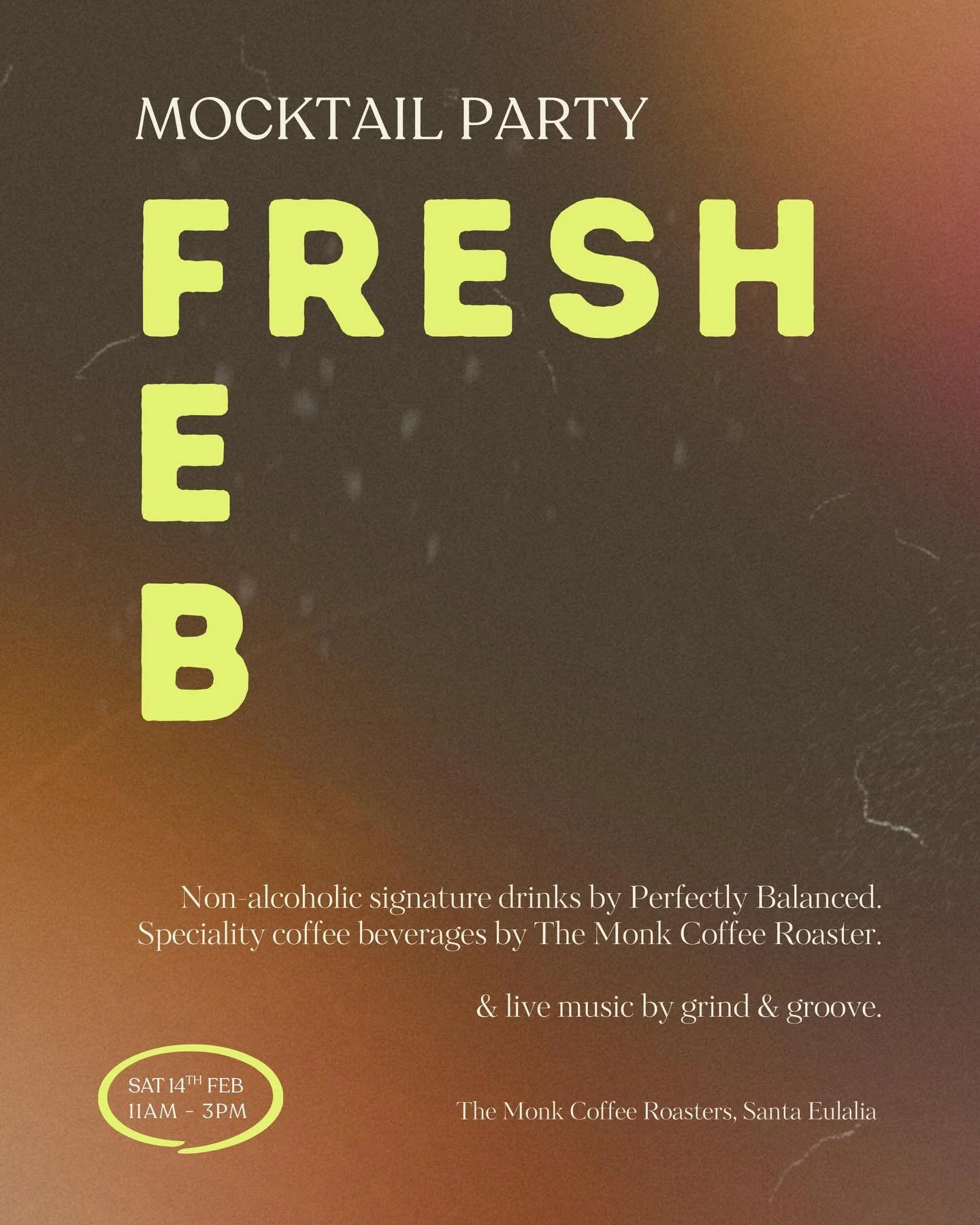 Join our Fresh Feb Sober Social this Saturday as we return to @themonkcoffeeroasters 🪩

Expect uplifting non-alcoholic concoctions with seasonal ingredients, and of course some signature beverages using Monk&rsquo;s speciality coffee!

As well as a 