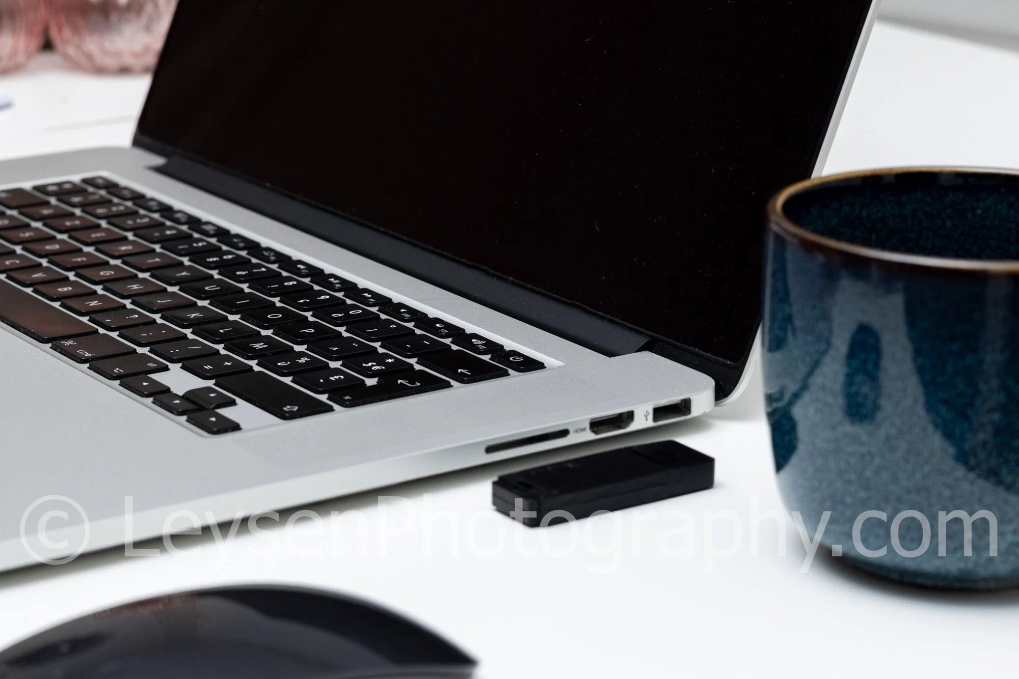 Laptop Workspace With Coffee And Mouse