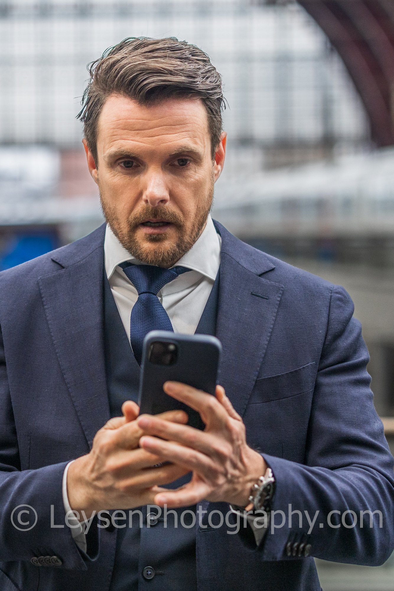 Close Up Businessman Using Smartphone – Corporate Communication Stock Photo