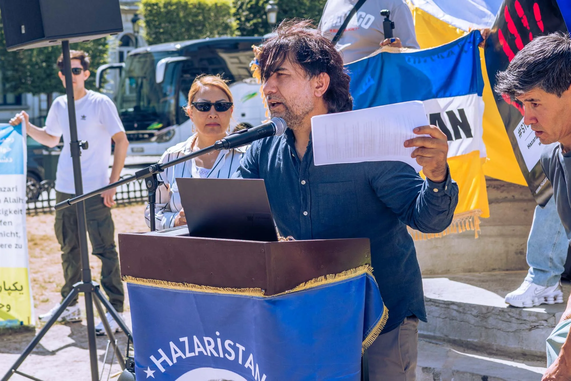 Organizer ZANAM speaks during Hazara protest in Brussels – Brussels, July 3, 2025