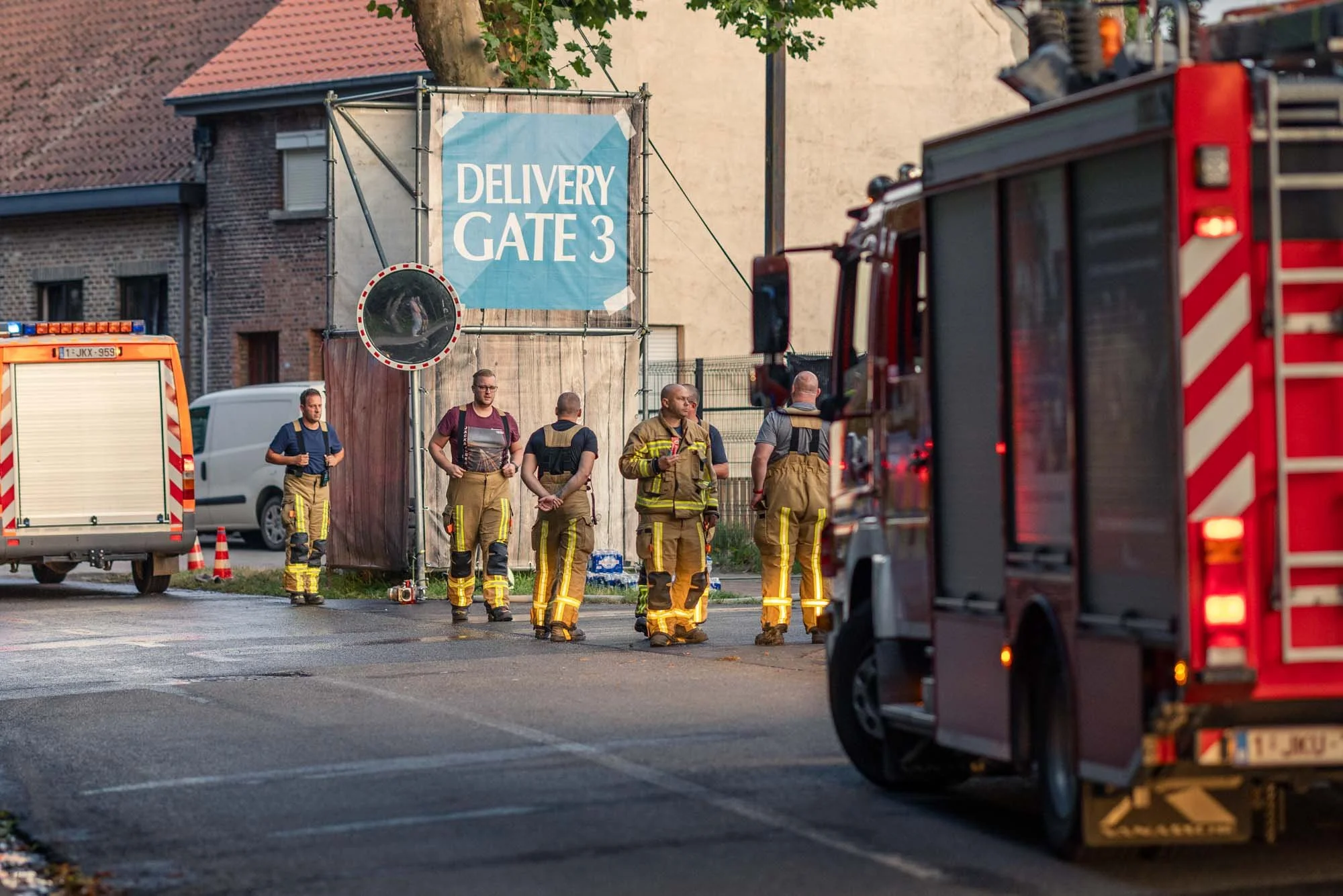 Firefighters assemble near entrance gate at Tomorrowland festival site - Boom, July 16, 2025