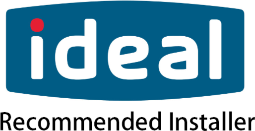 Ideal Recommended Installer logo with blue background, white text, and red dot above the 'i'.