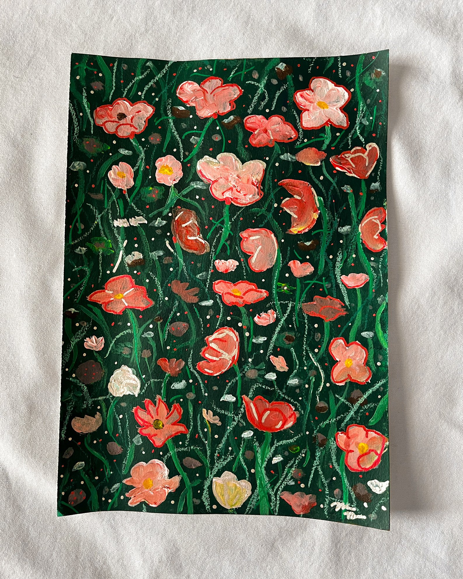 pink original floral painting