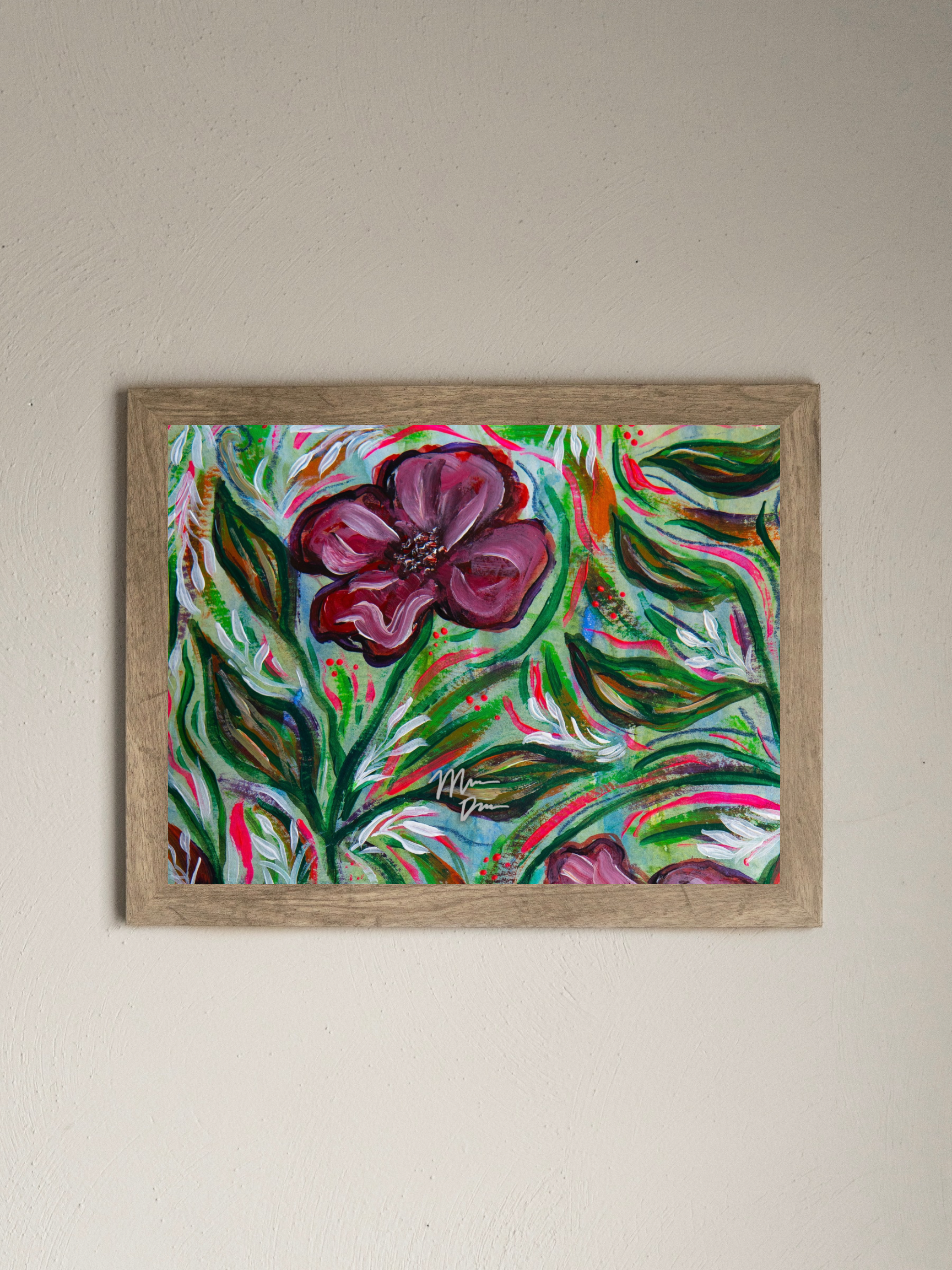 burgundy florals art print #1