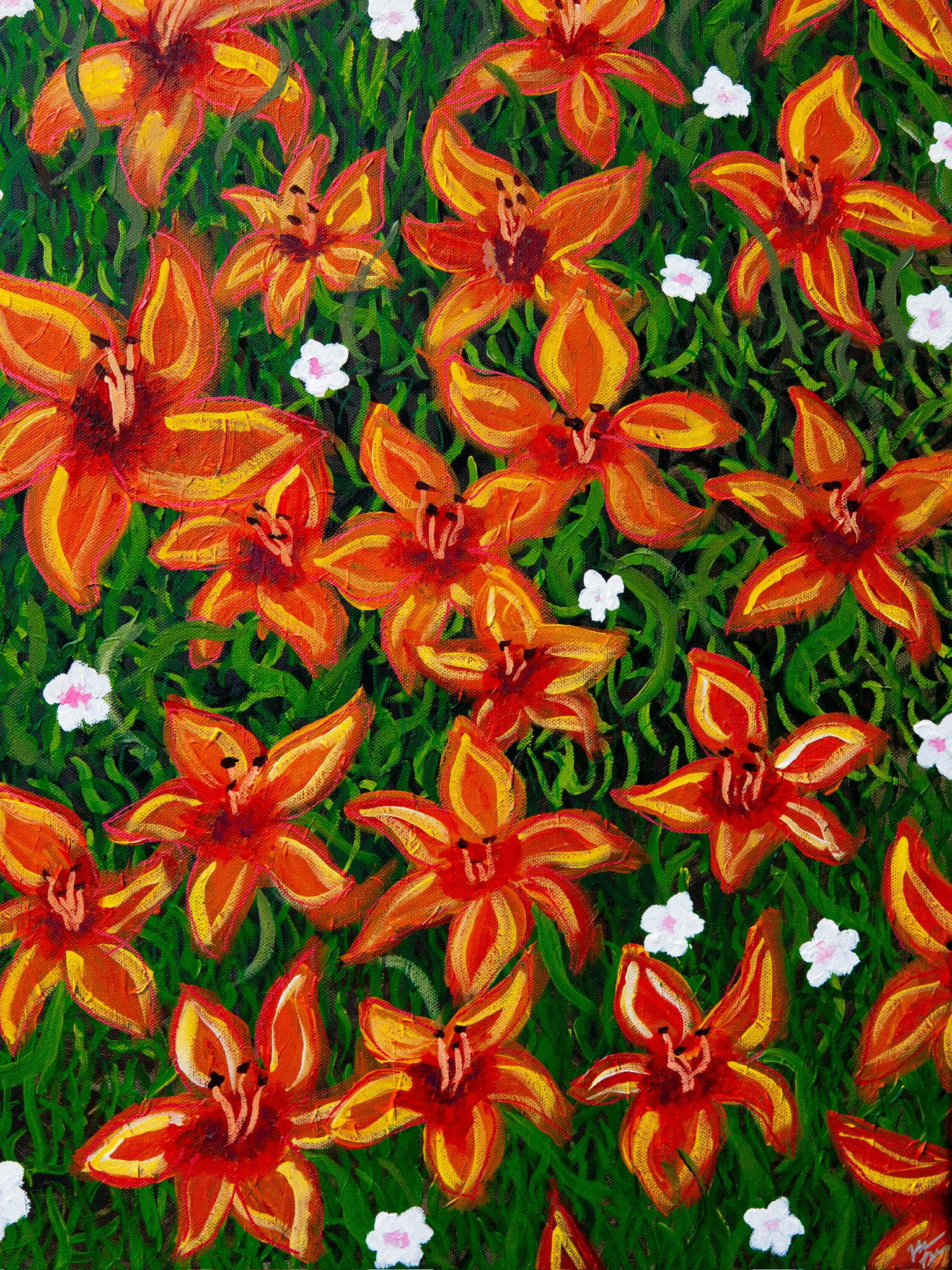 orange day lilies original painting