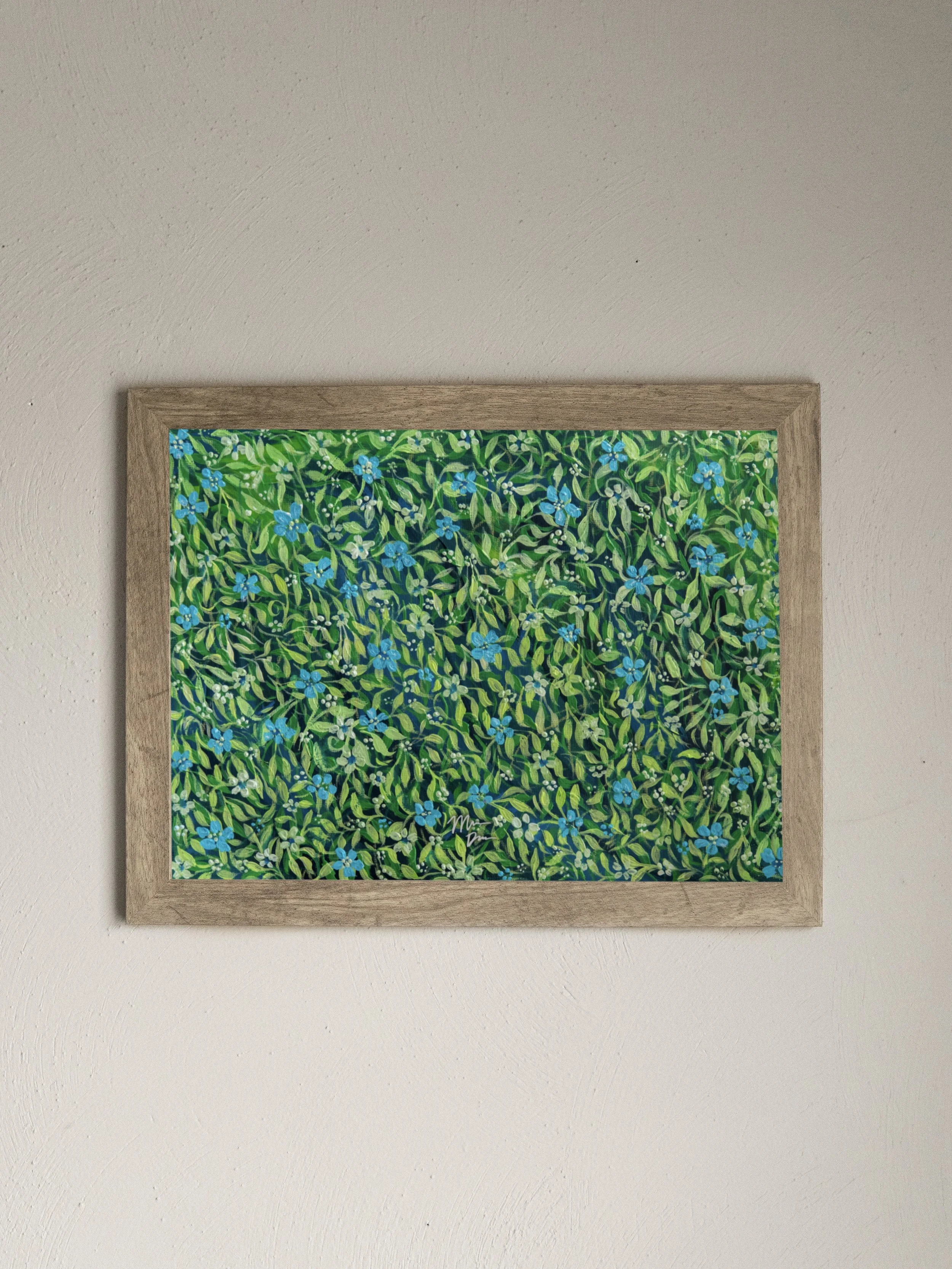 aqua and green florals art print