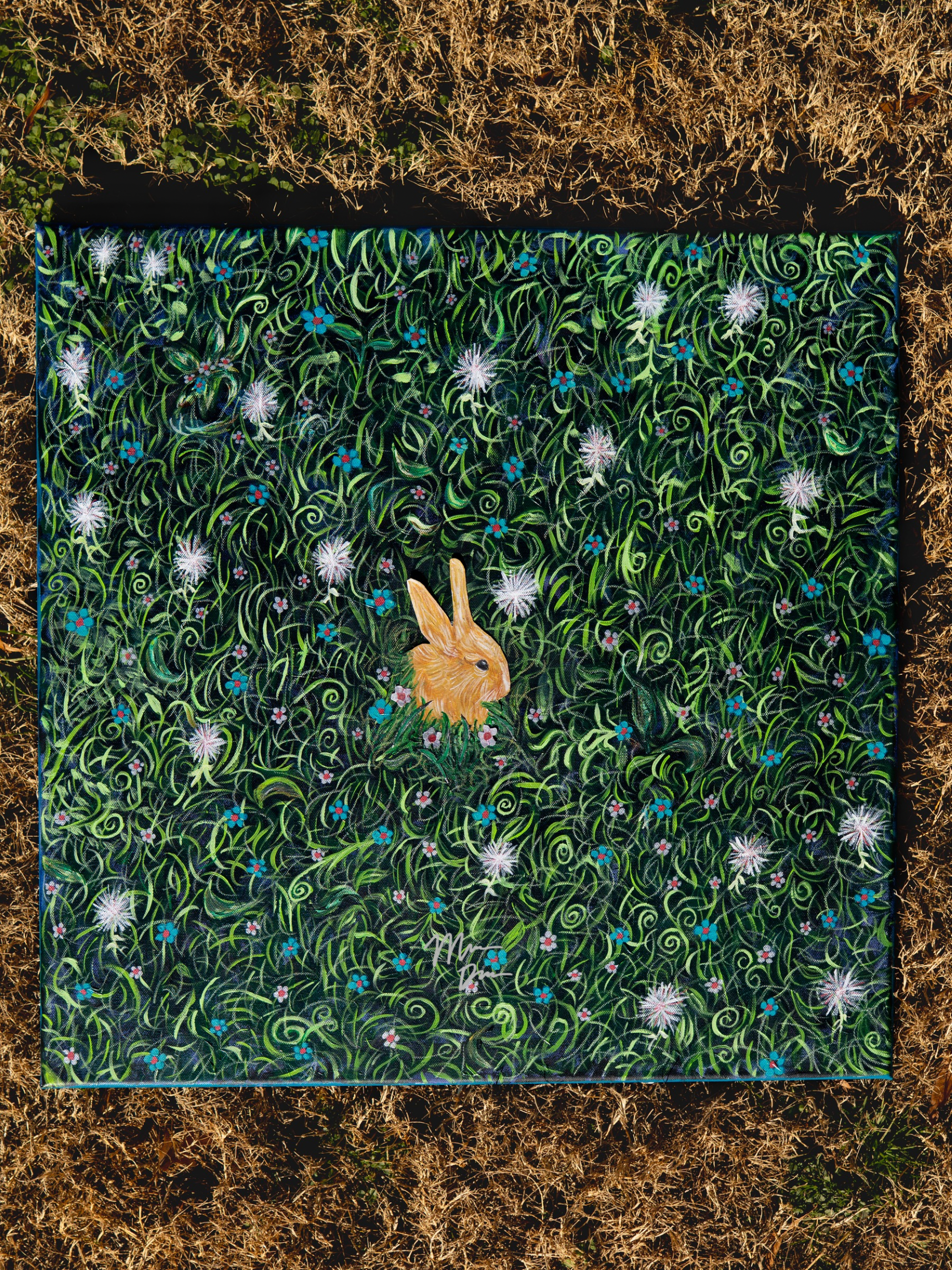Bunny In A Flower Field Original Painting