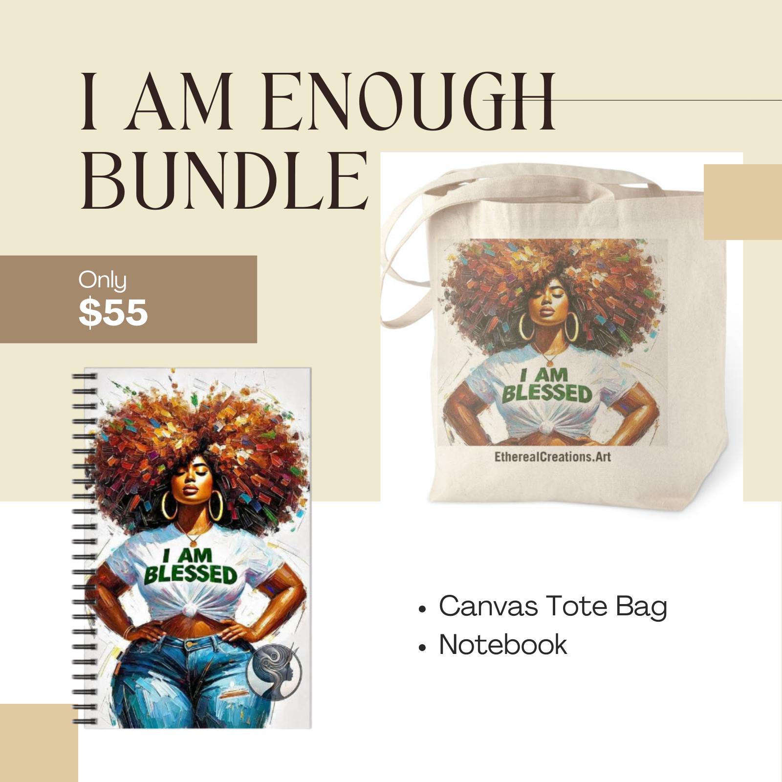 I Am Blessed Tote + Notebook Bundle