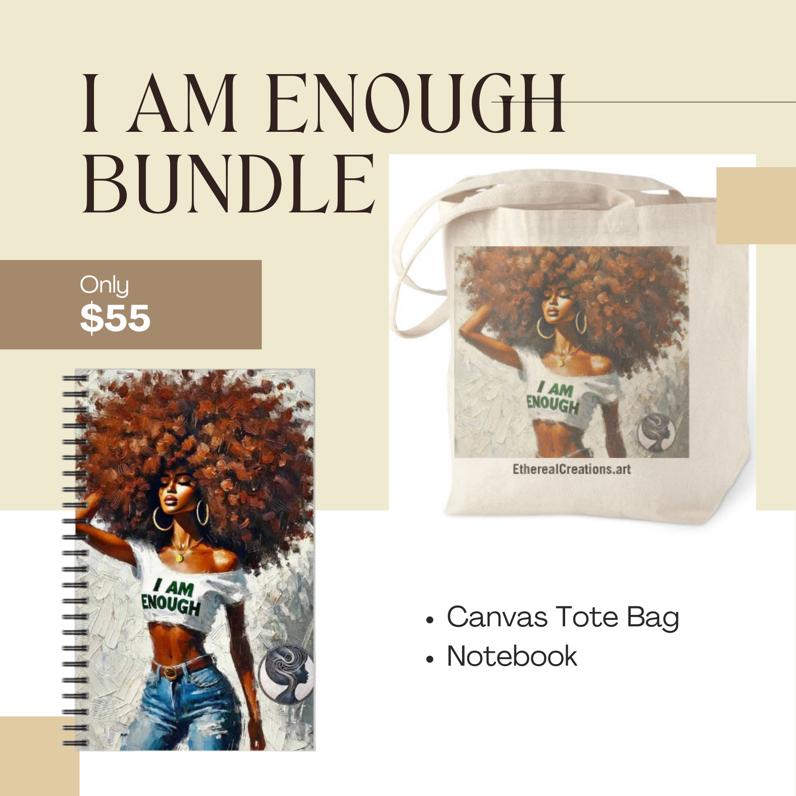 I Am Enough Tote + Notebook Bundle