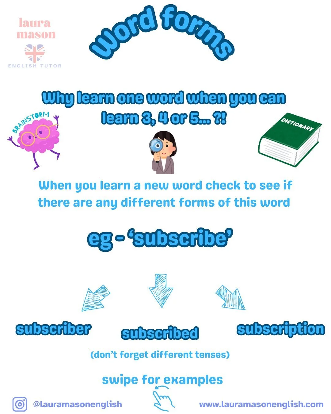 Learn smarter! Does the vocabulary you are learning have other word forms? Use this method to quickly expand your vocabulary 📚