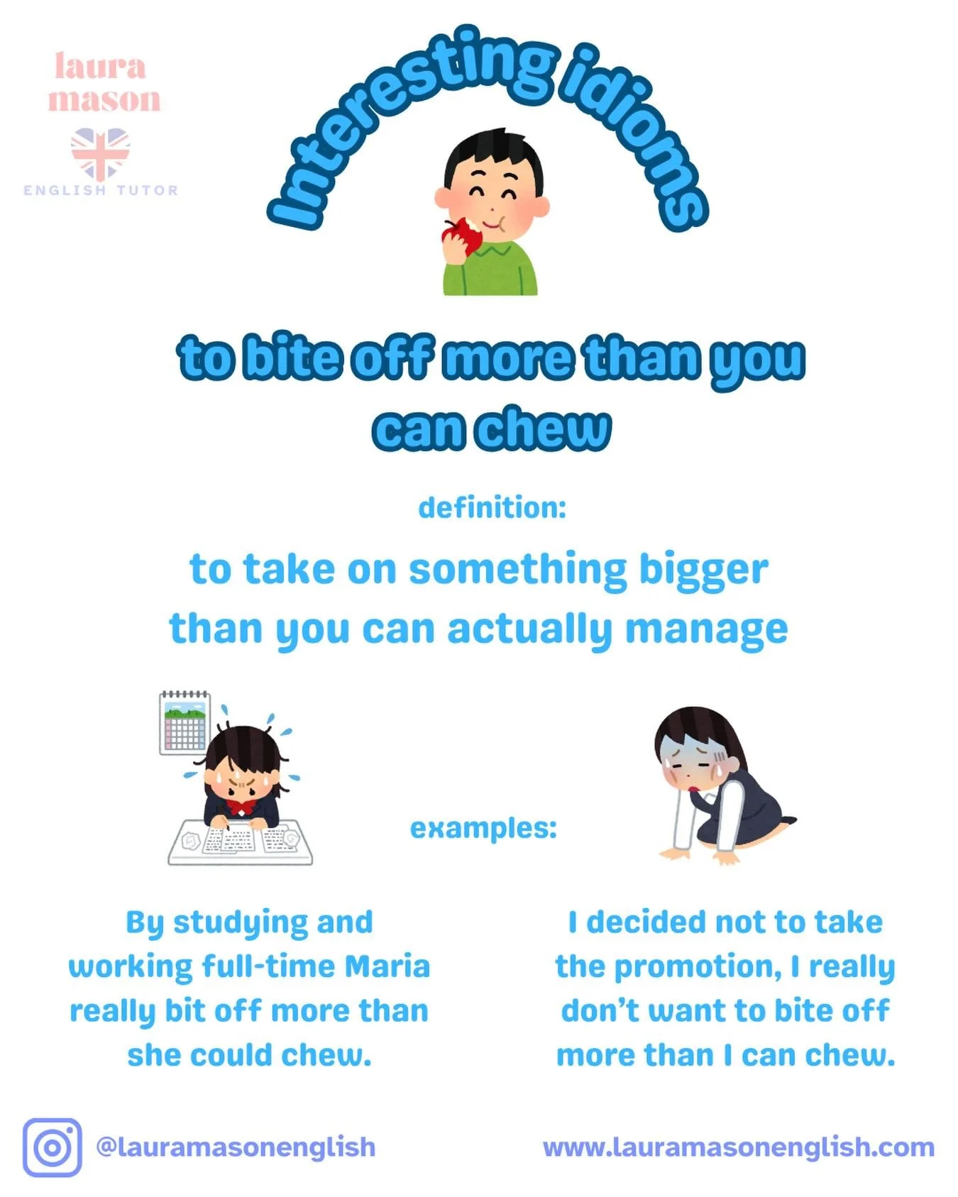 A new idiom for you today!
Have you ever bitten off more than you can chew?!
.
#learnenglish
