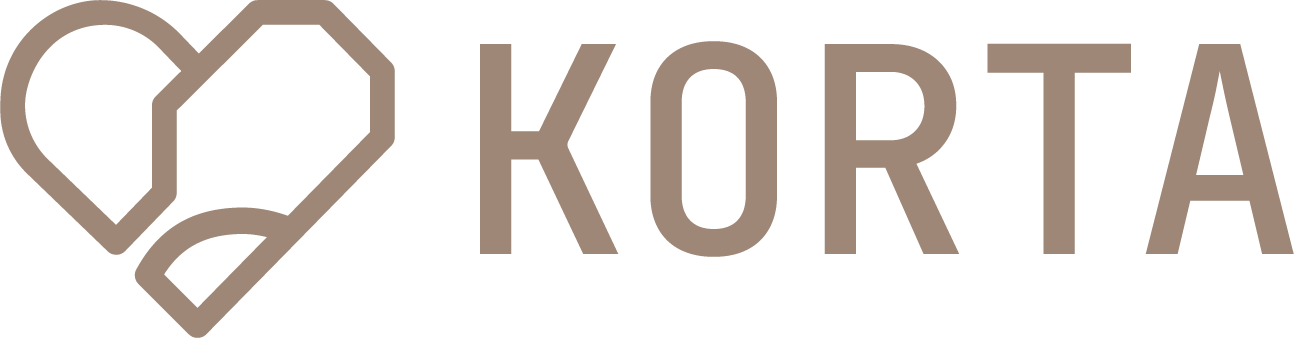 Korta logo featuring a heart shape formed by two overlapping, stylized film strips or ribbons. A Padel Focused Fitness and Wellbeing club.