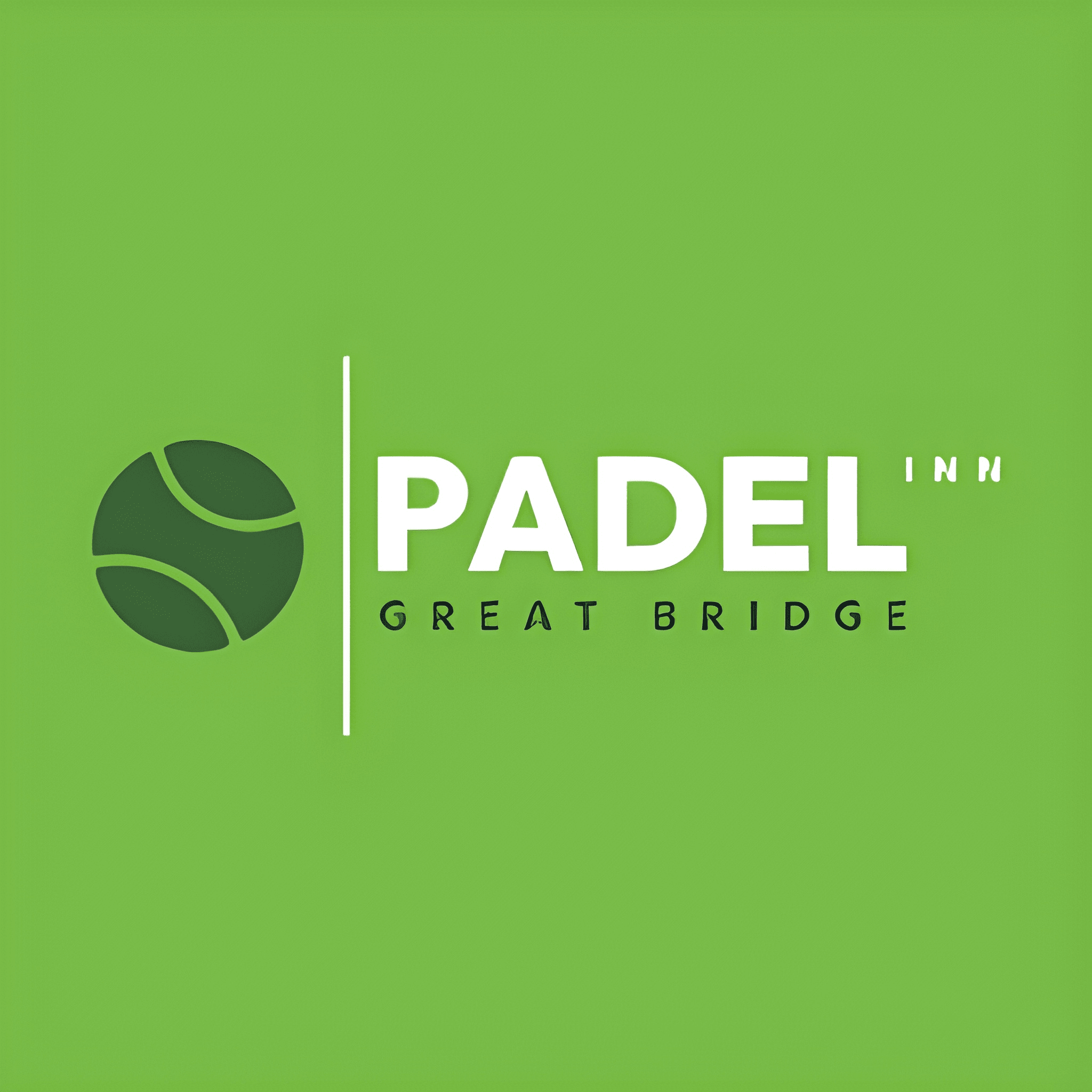 Logo for Padel inn Great Bridge with green background, featuring a stylized tennis ball