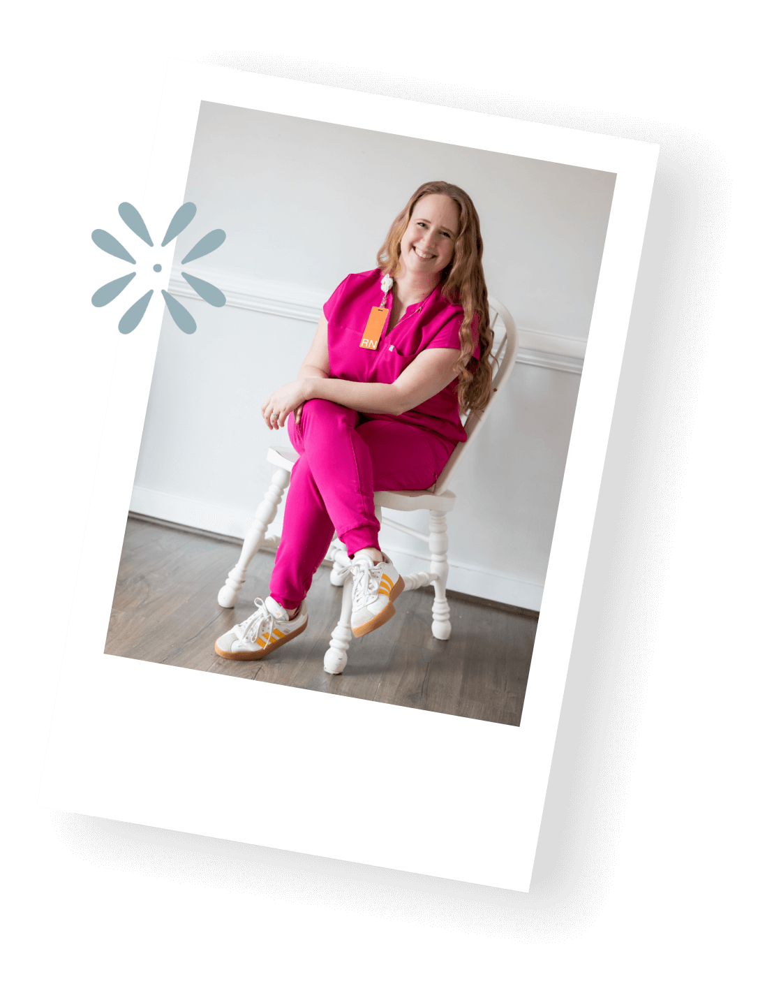 Navigating The NICU creator Mary Farrelly fits on a chair at The NICU Translator office.