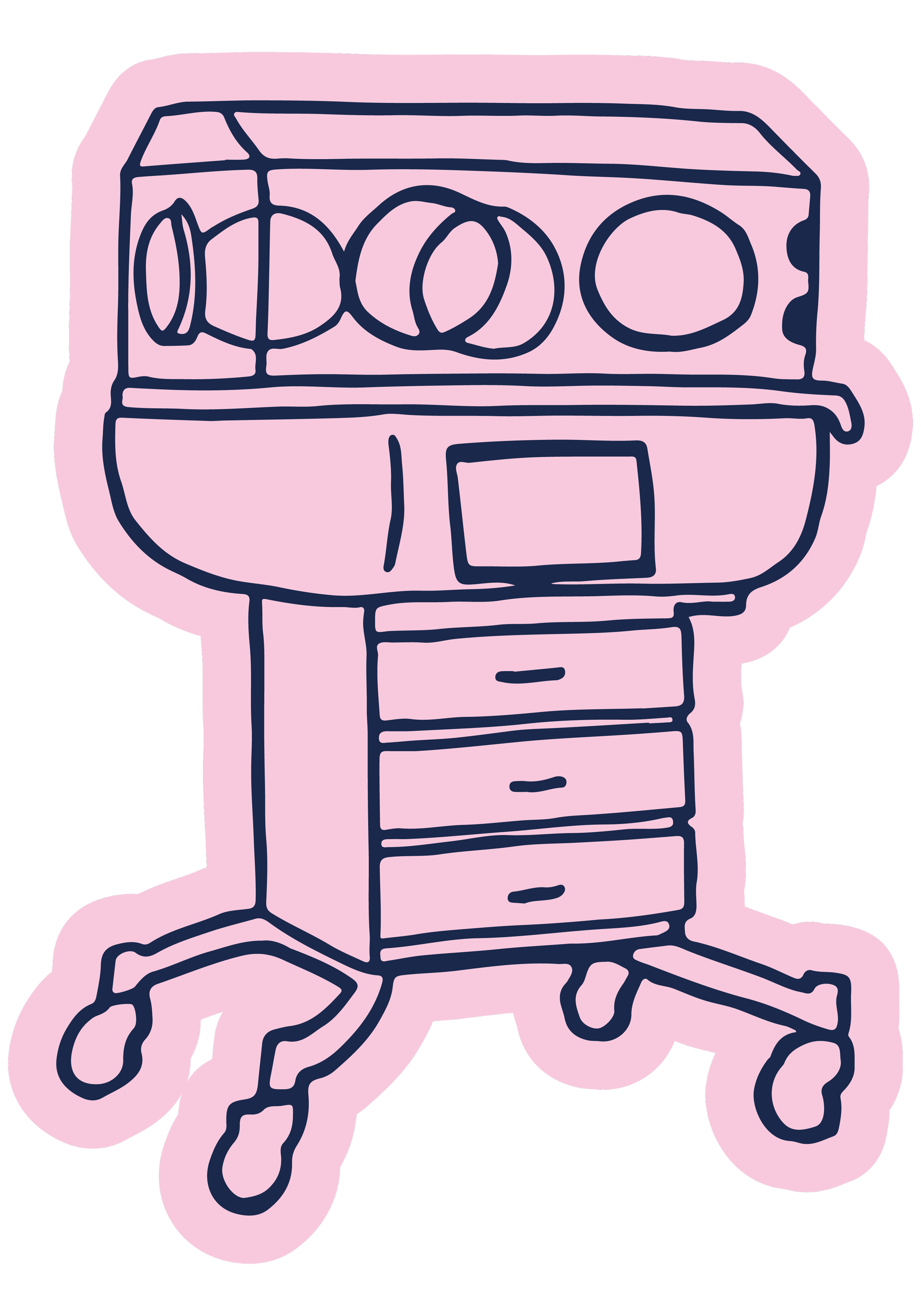 A light pink hand drawn incubator graphic on The NICU Translator website.