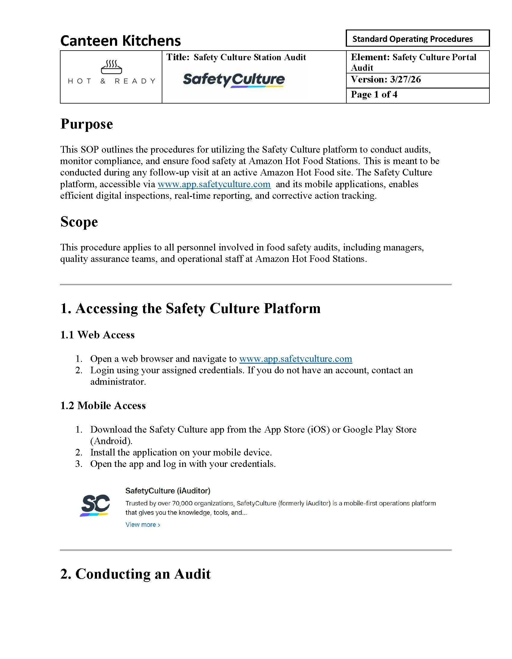SOP Template Safety Culture Audit