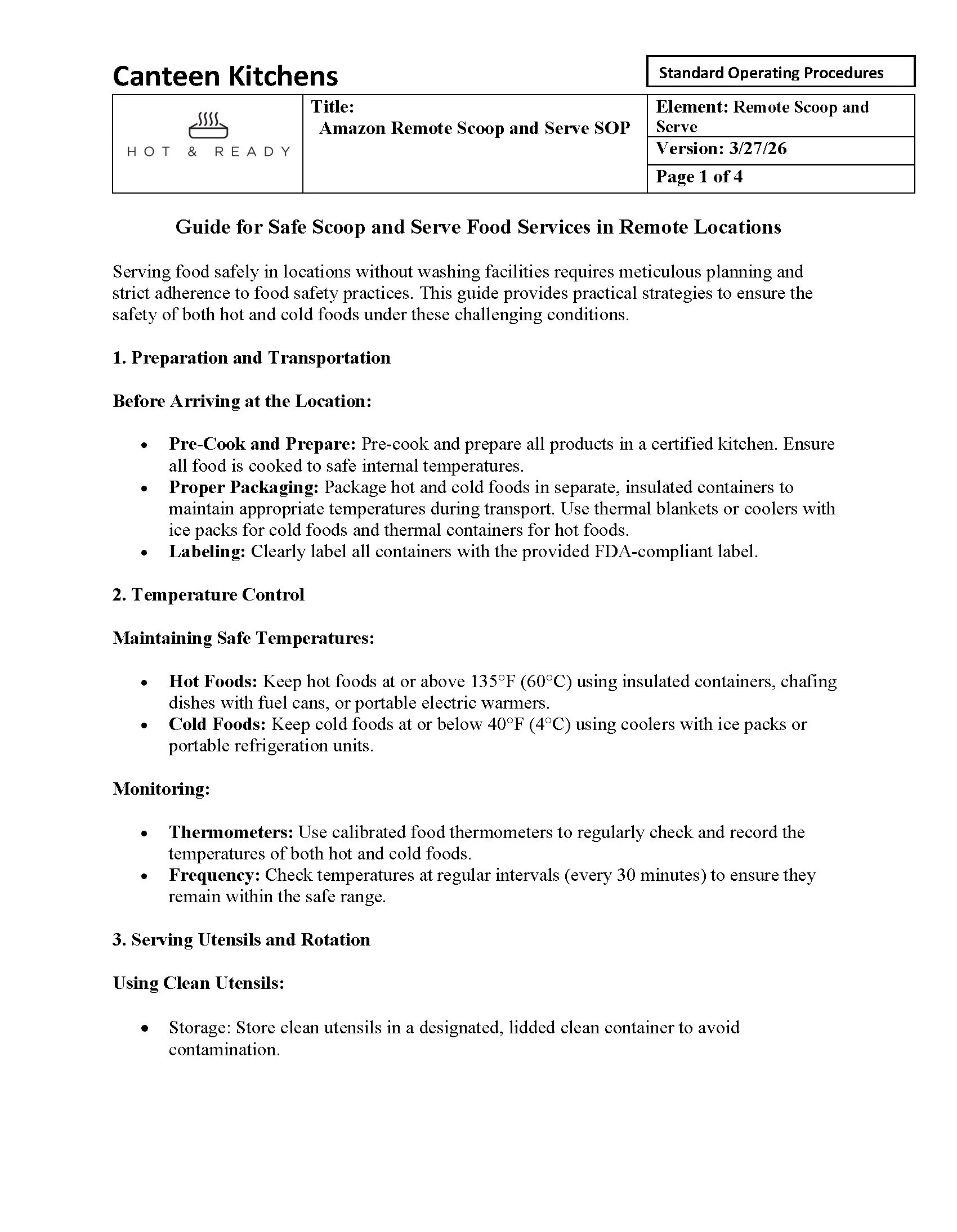 Amazon Remote Scoop and Serve SOP