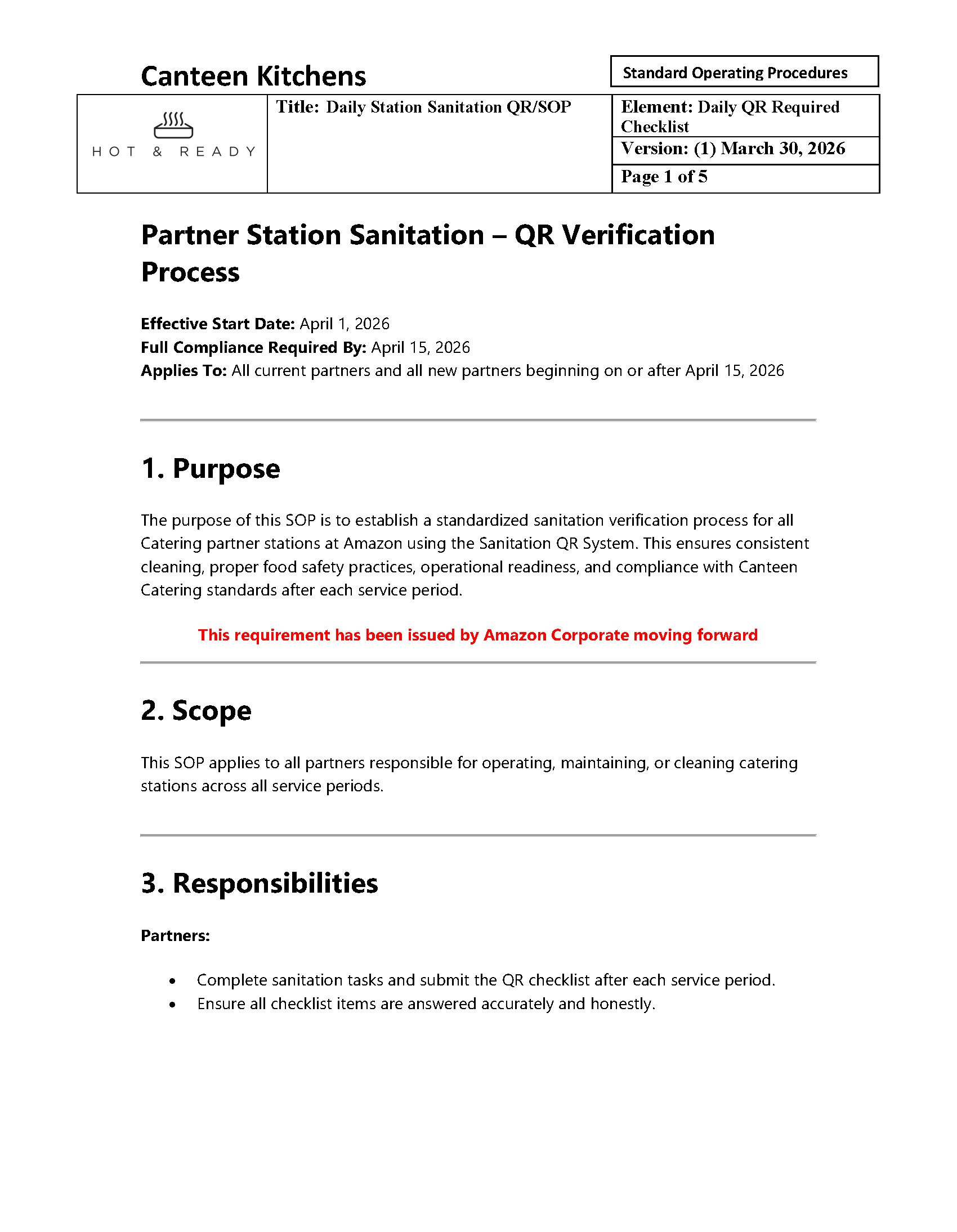Daily Station Sanitation QR/SOP