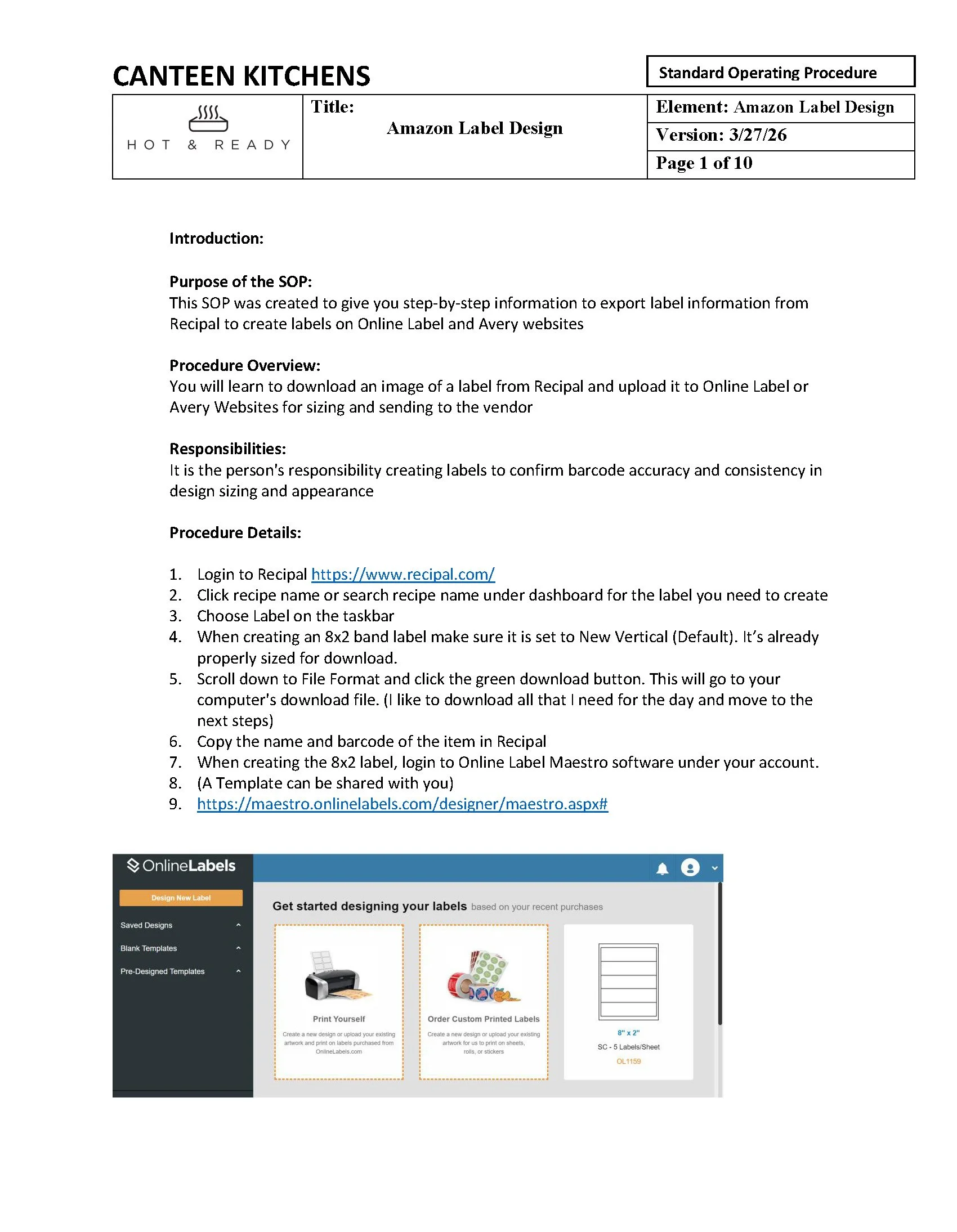 SOP Amazon Label Design