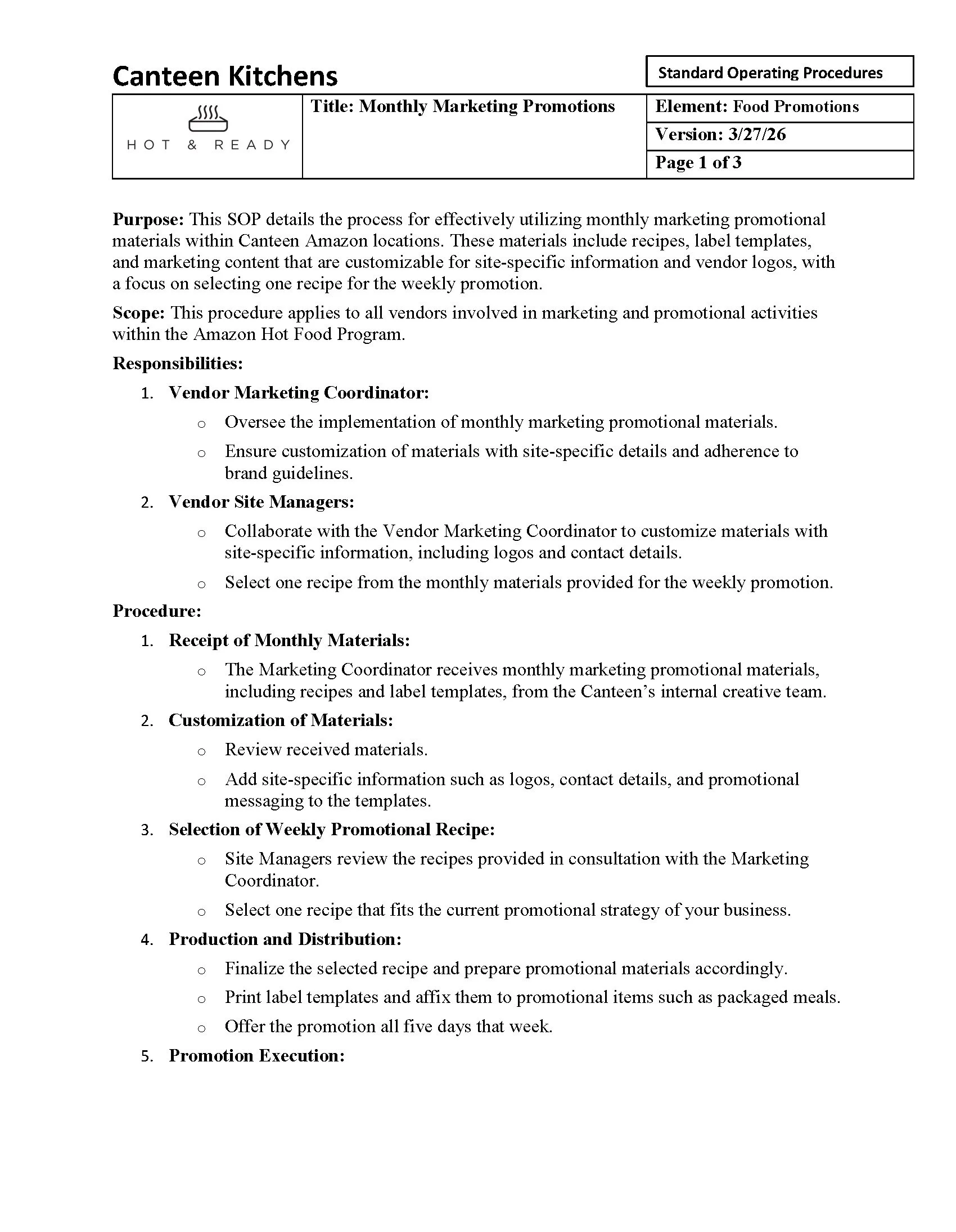 Monthly Marketing and Promotions SOP