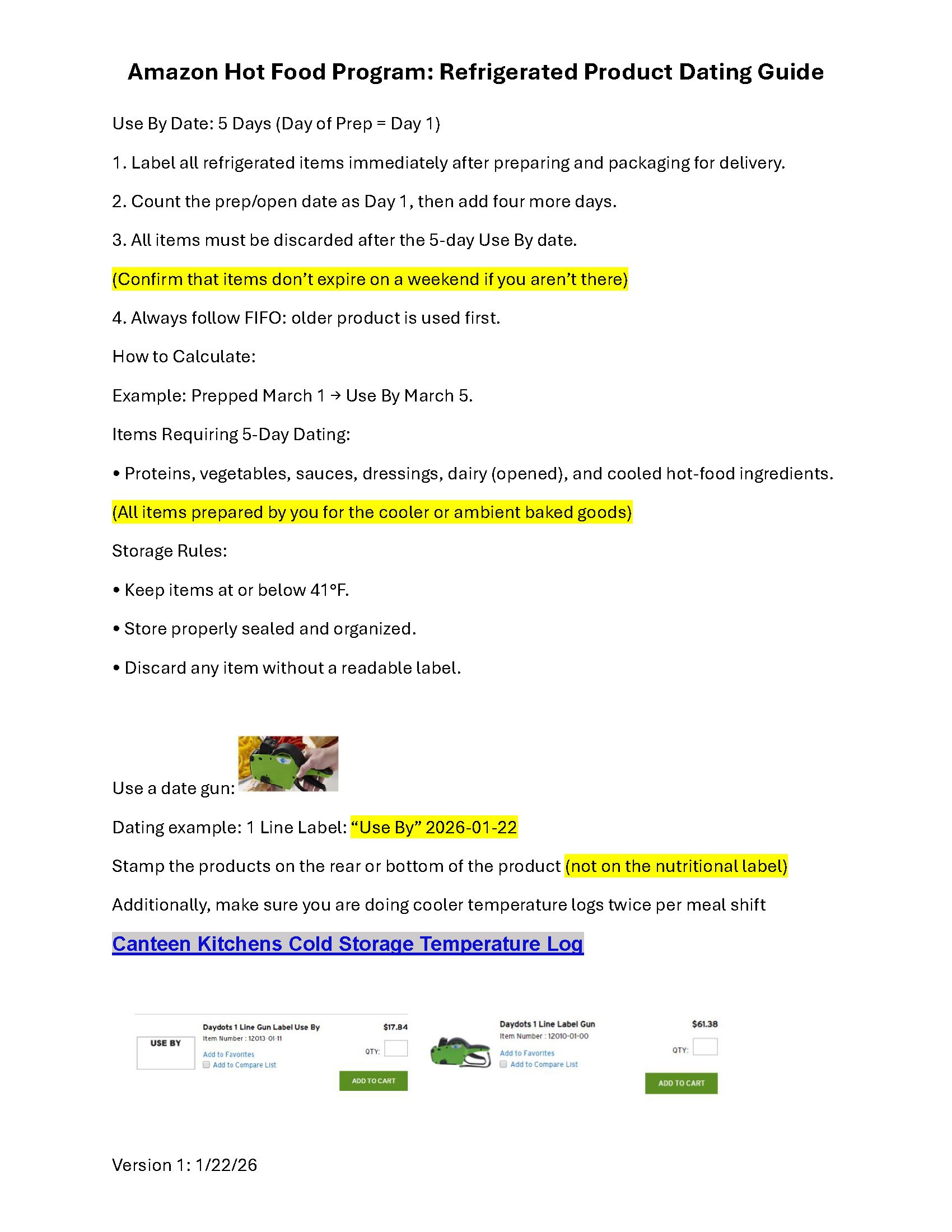 Refrigerated Product Dating Guide