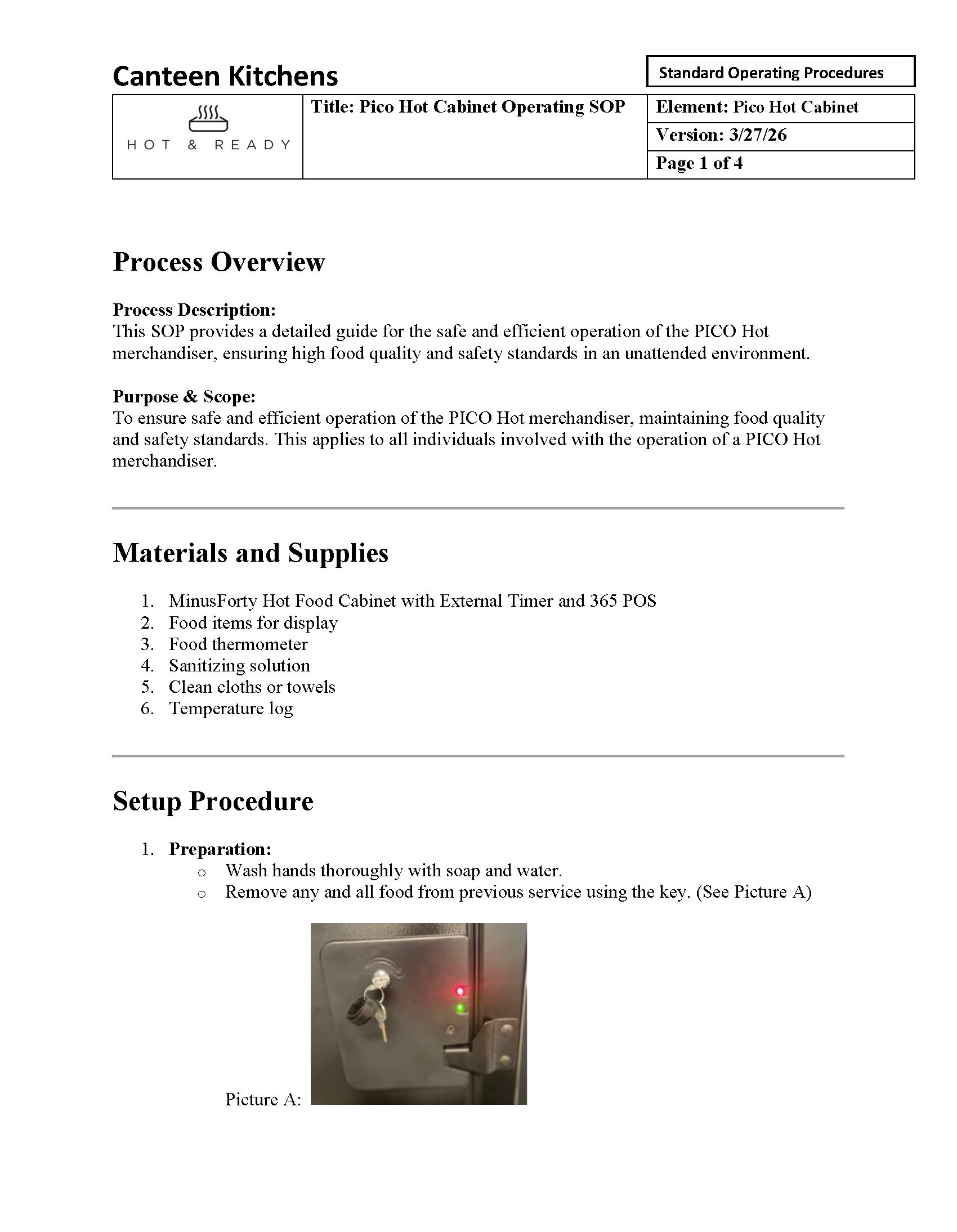 Pico Hot Cabinet Operating SOP