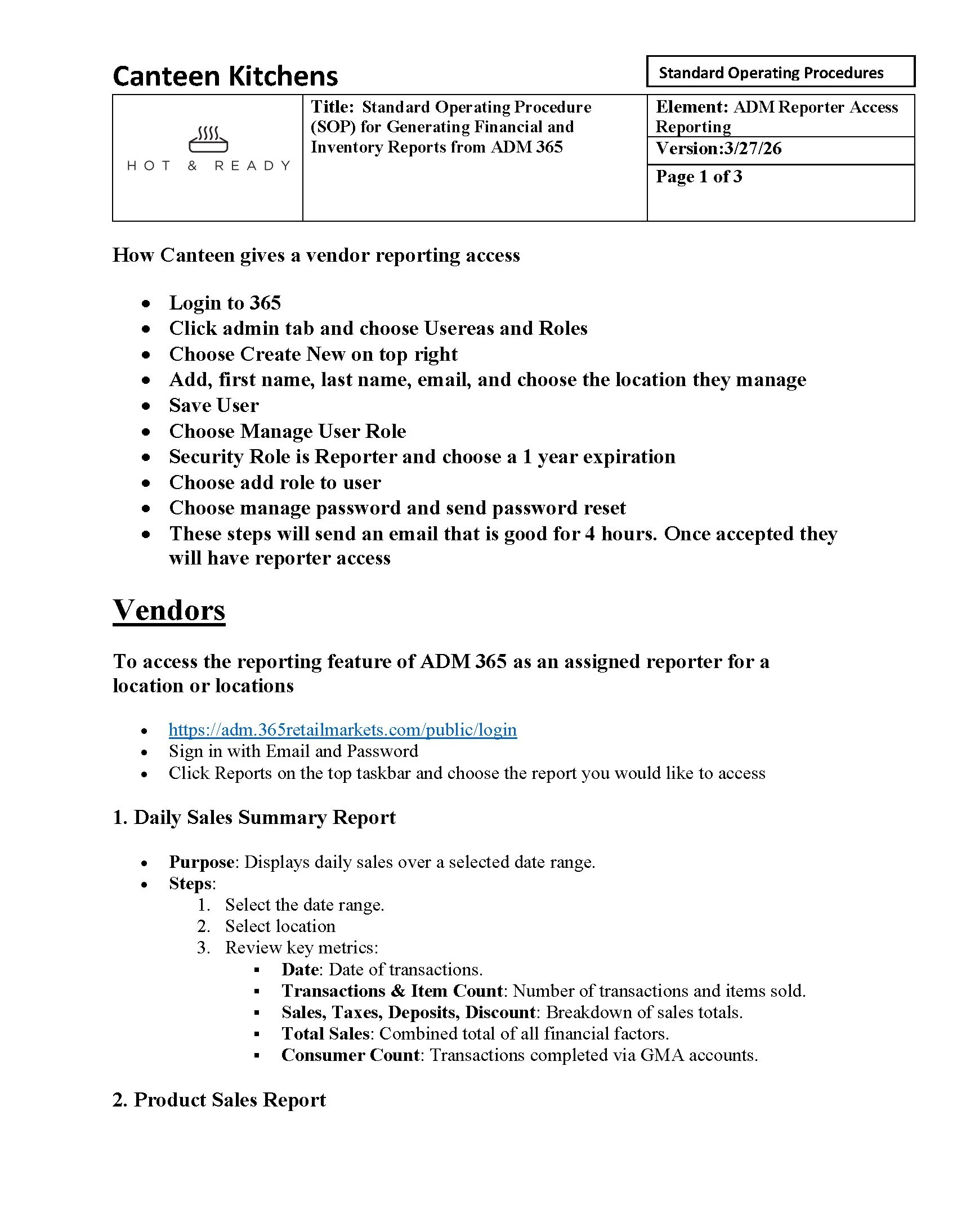 SOP ADM Reporting Access 