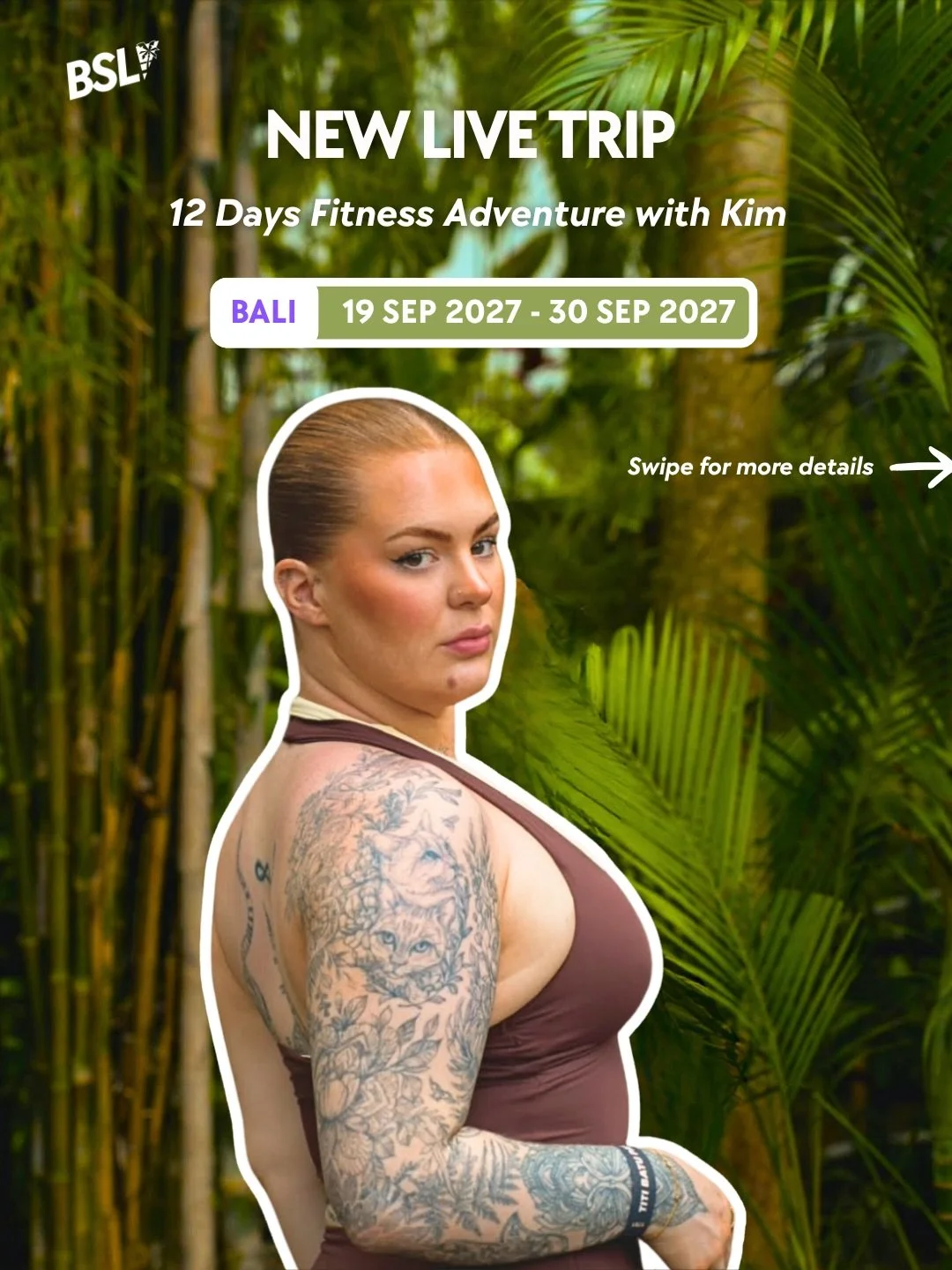 GIRLLSSSS YOU ARE INVITED 🏝️ Come with me on 12 days of adventure, wellness, fitness and unforgettable memories in paradise!

📍Bali | 19 Sep 2027 - 30 Sep 2027

Secure your spot with a low deposit of just &euro;199, with flexible monthly payment op