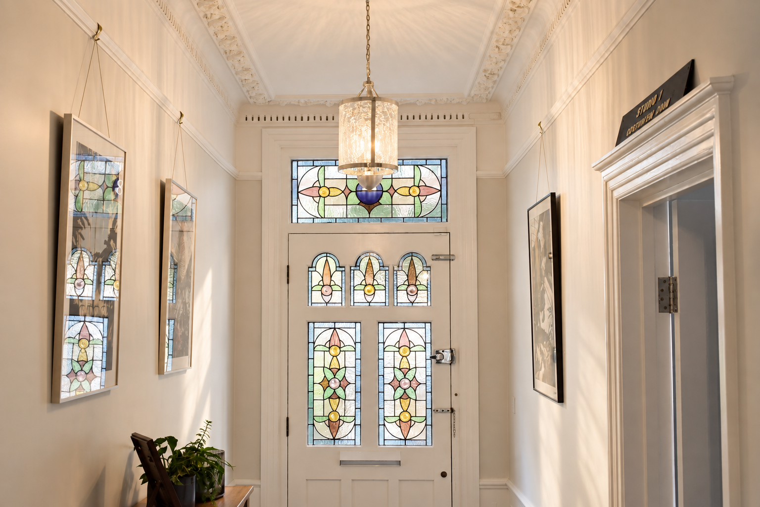 Victorian Hallway with Stained Glass Door.png