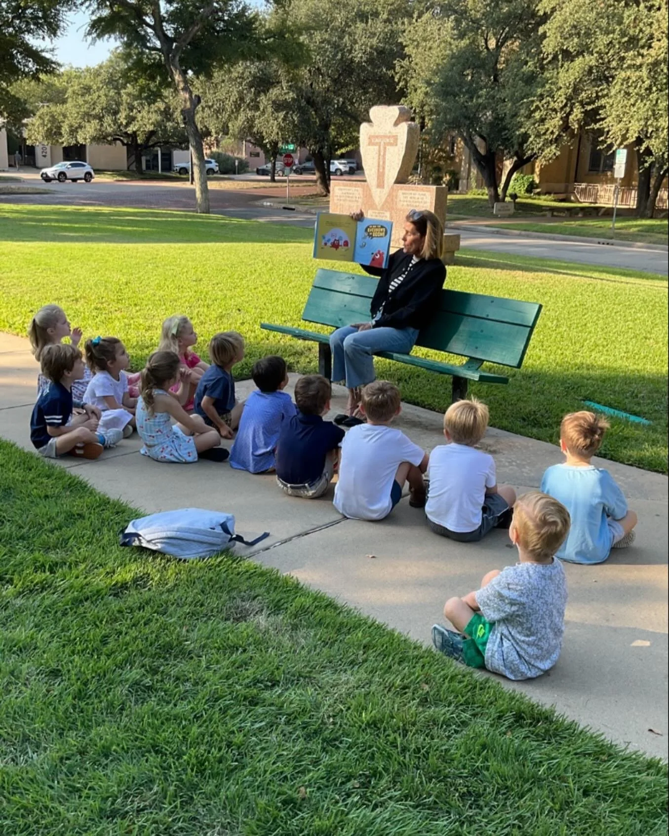 Story time in the park#fall#class#prek#outside