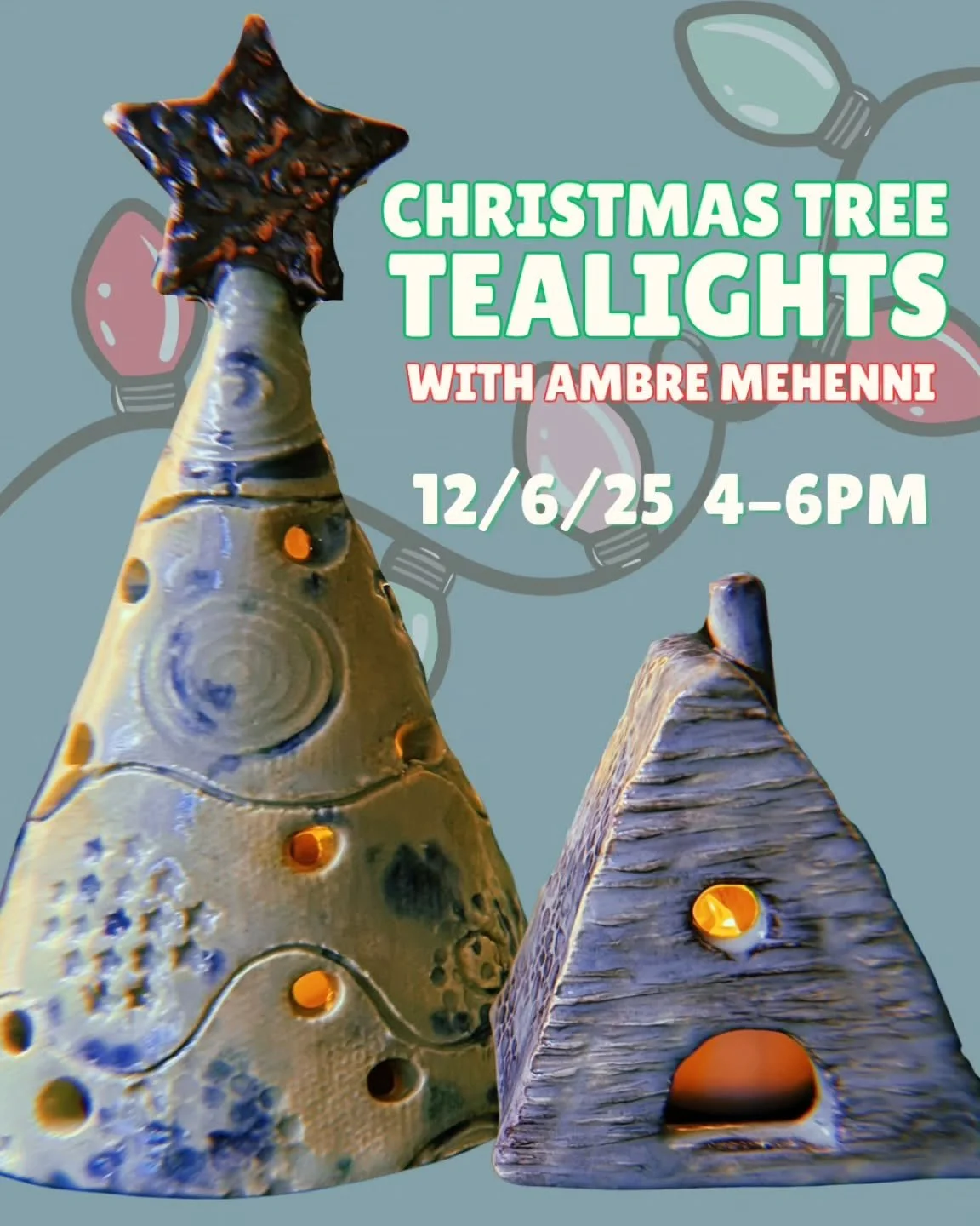Looking for a festive activity this weekend? ❄️🎄Christmas Tree Tealights with Ambre Mehenni is perfect for a cozy evening creating!

You'll handbuild your own holiday tealights, and decide how to design and decorate multiple trees with an instructor