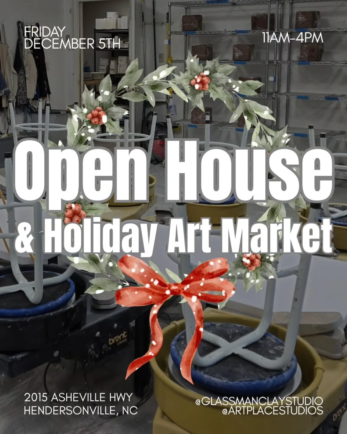 OPEN HOUSE &amp; HOLIDAY ART MARKET ❄️⛄️Friday December 5th, 11am-4pm

Come see what our Resident Artists and Ceramic Artists have for the season! 

This is completely free to the public to visit and tour the space. While here, come mingle with the c