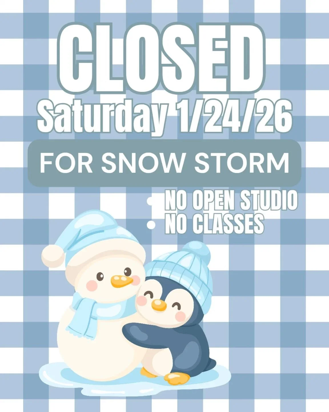 The building is CLOSED 1/24/26 for the Snow Storm coming this weekend! ☃️

There is NO Open Studio for current students and NO classes this Saturday. 

We will open again Thursday 1/29/26 with normal hours! Stay warm 😊❄️

#hendersonvillenc #claystud