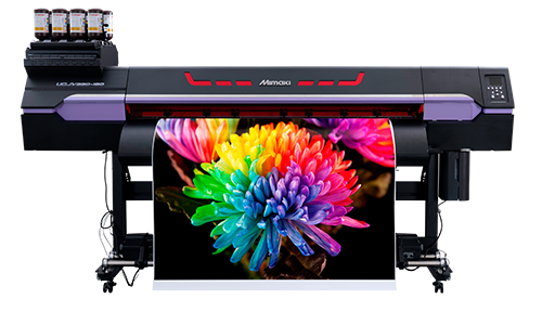 Large format roll-fed printer producing high-resolution full-colour graphics for retail POS, in-store signage, and commercial large format printing.