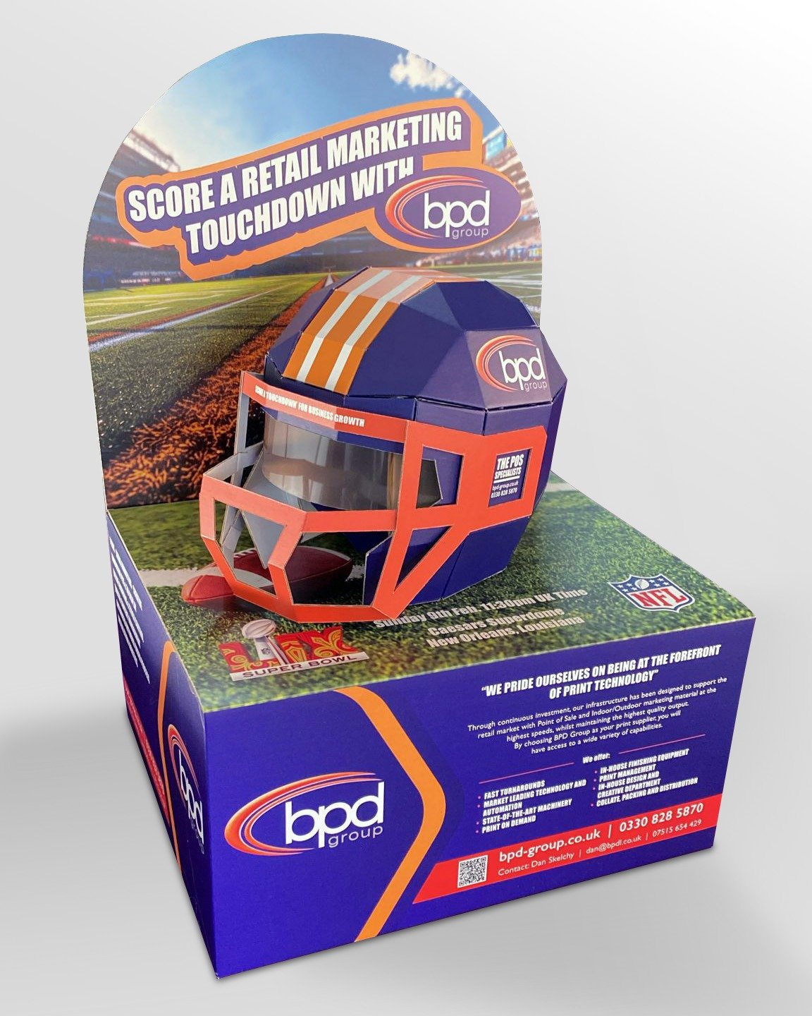 Check out this creative Super Bowl display we made in house!