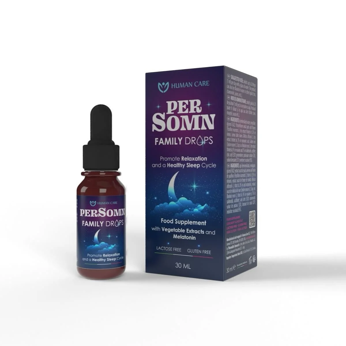 Human Care introduces PerSomn Family Drops, an innovative food supplement designed to promote relaxation and support a healthy sleep cycle. Developed with carefully selected botanical extracts and melatonin, this formulation combines science and natu