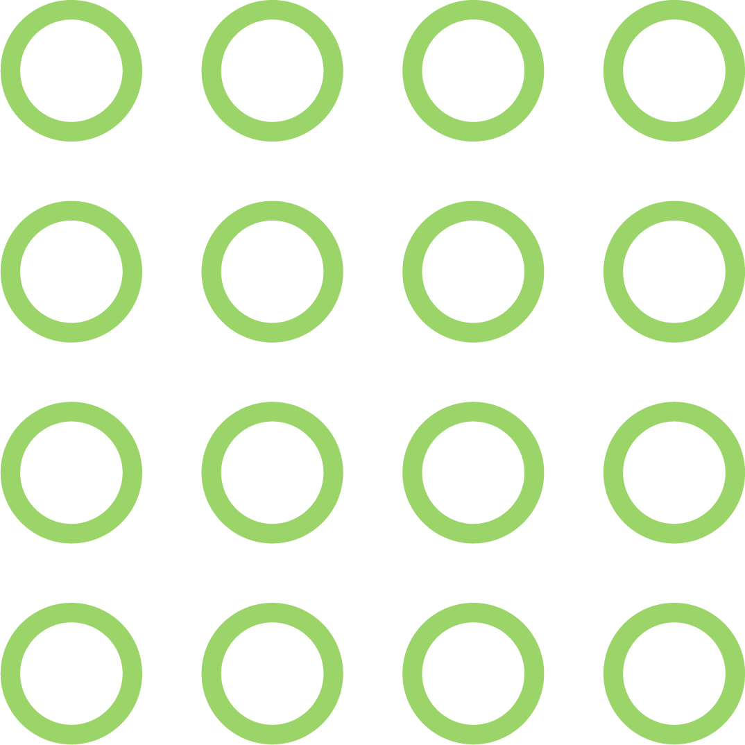 A pattern of multiple green circles with dark gray centers arranged in a grid on a transparent background.