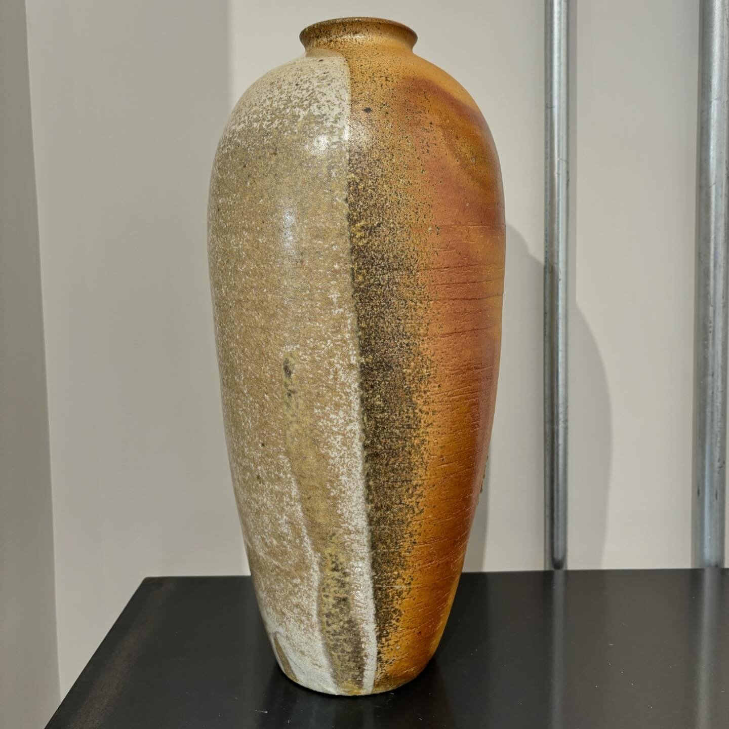 &lsquo;Standing Tall&rsquo; by Gemma Smale. This beautiful piece was wood fired for 3 days in a traditional Japanese anagama kiln, decorated by the flame, with a white shino glaze layered on top. Contact us for more details - we are open today until 