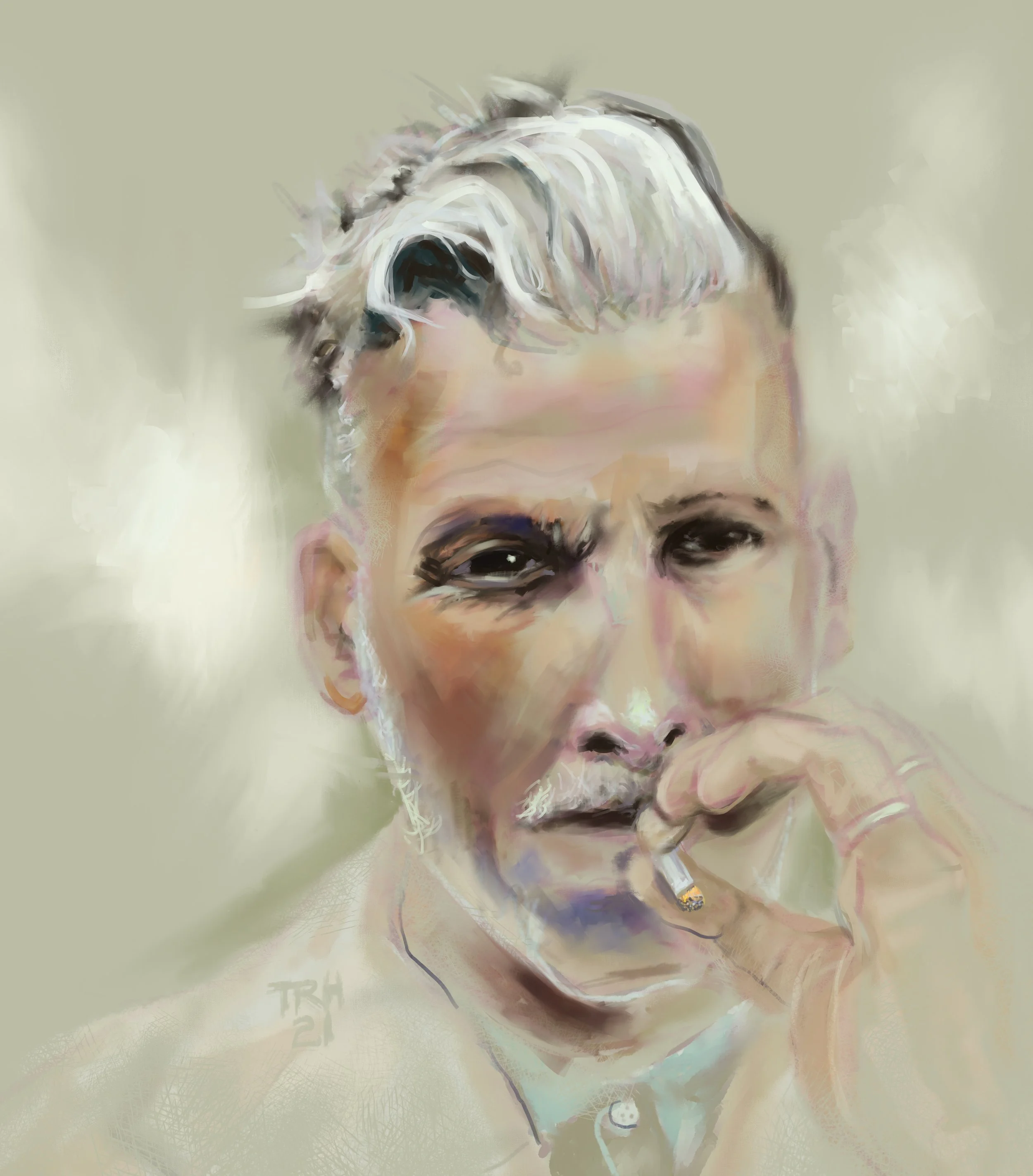 Marlborough Man 2021. Pastel, grease pencil on paper 16” x 20”