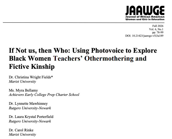 Publication Article!: New article in the Journal of African American Women and Girls in Education