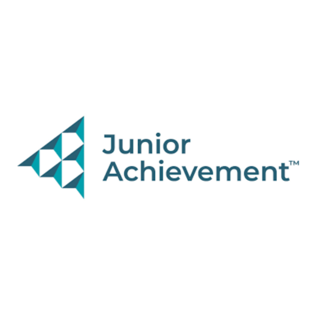Junior Achievement logo with geometric design and text on a white background